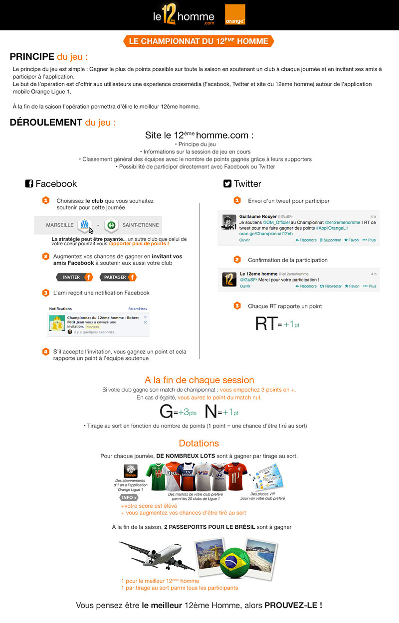 Mécanique du jeu Orange 12ème Homme sur les réseaux sociaux