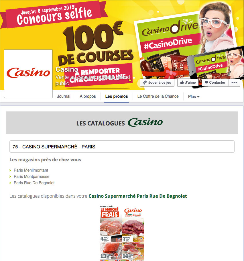 Jeu facebook de promotions localisées pour les supermarchés Casino
