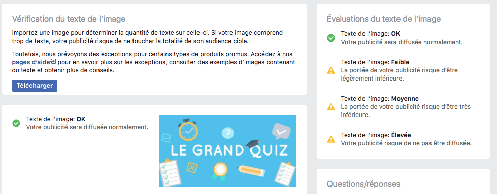 Outil Facebook pour vérifier la proportion de texte sur une image de partage