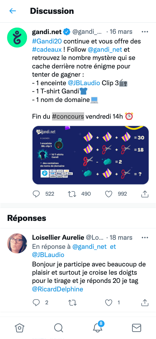 Jeu timelime quiz Gandi Twitter