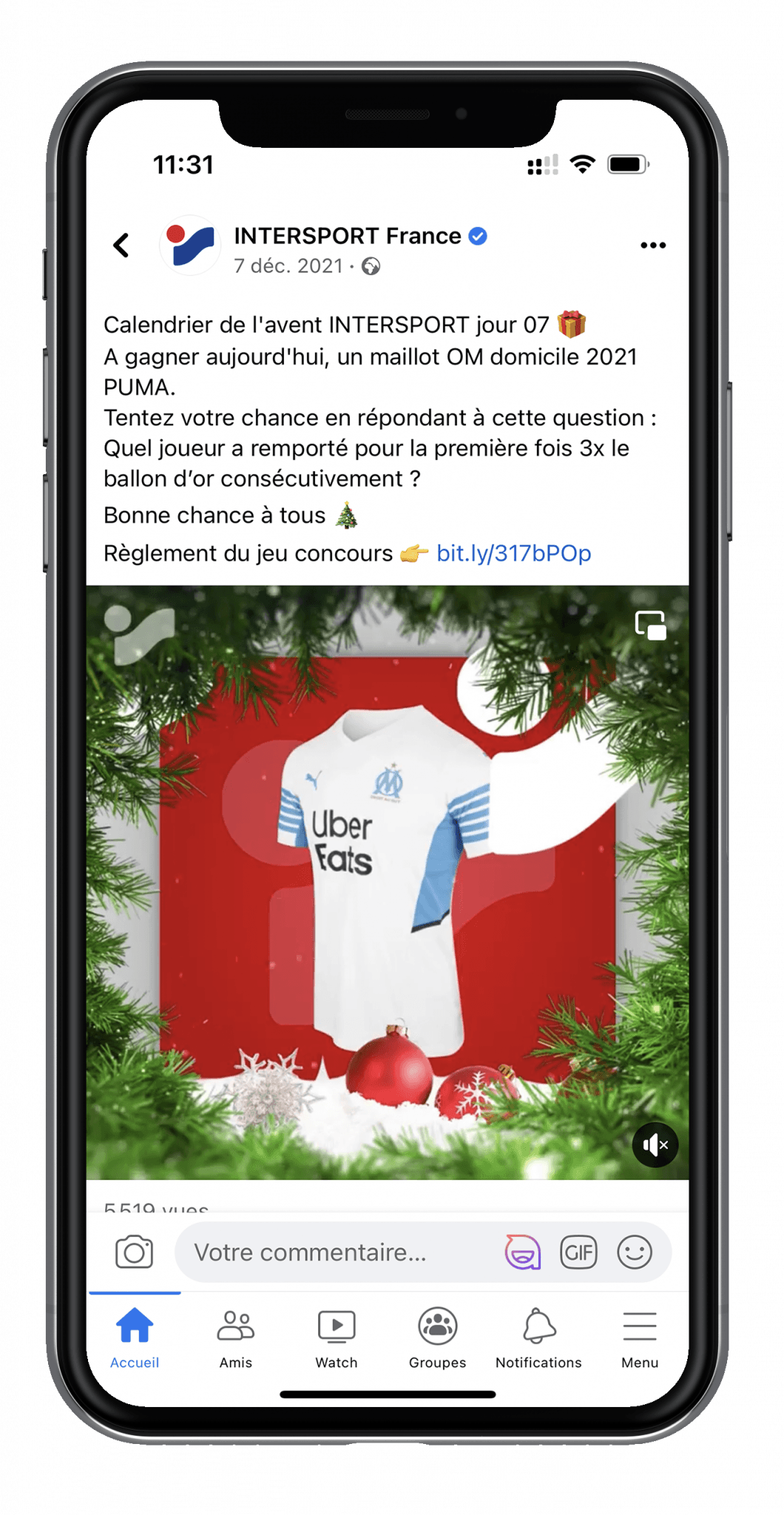 Le calendrier de l'Avent d'Intersport France en publications Facebook : une question et une dotation par jour