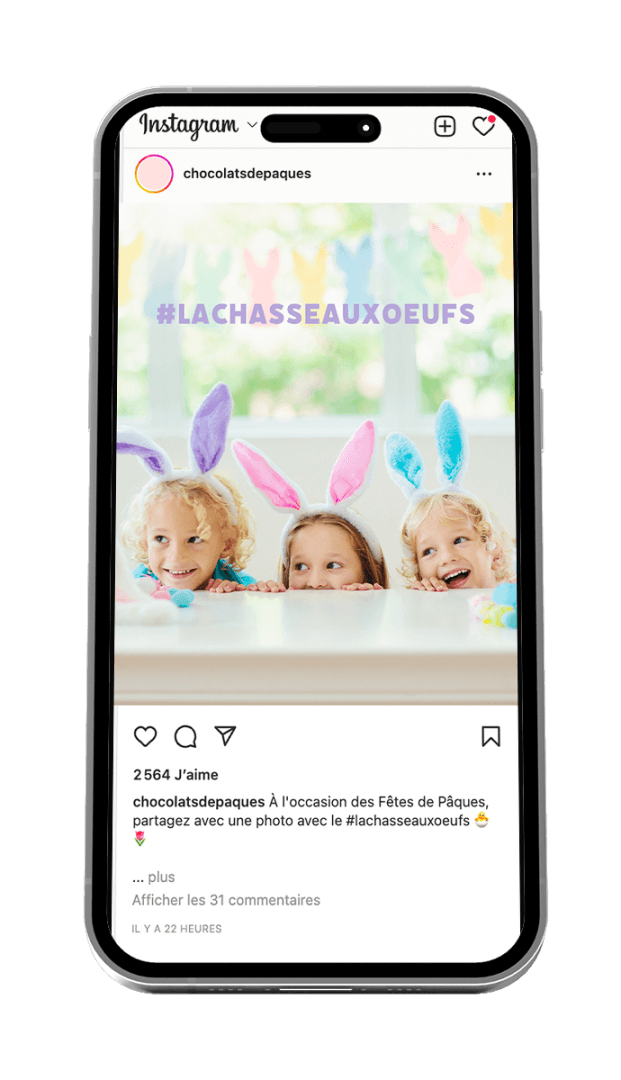 Jeu-concours photos vidéos avec hashtag sur Instagram à Pâques