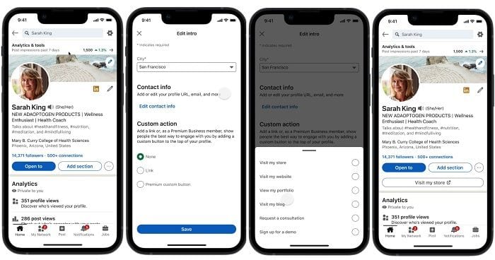 LinkedIn ajoute de nouveaux boutons CTA personnalises sur les profils