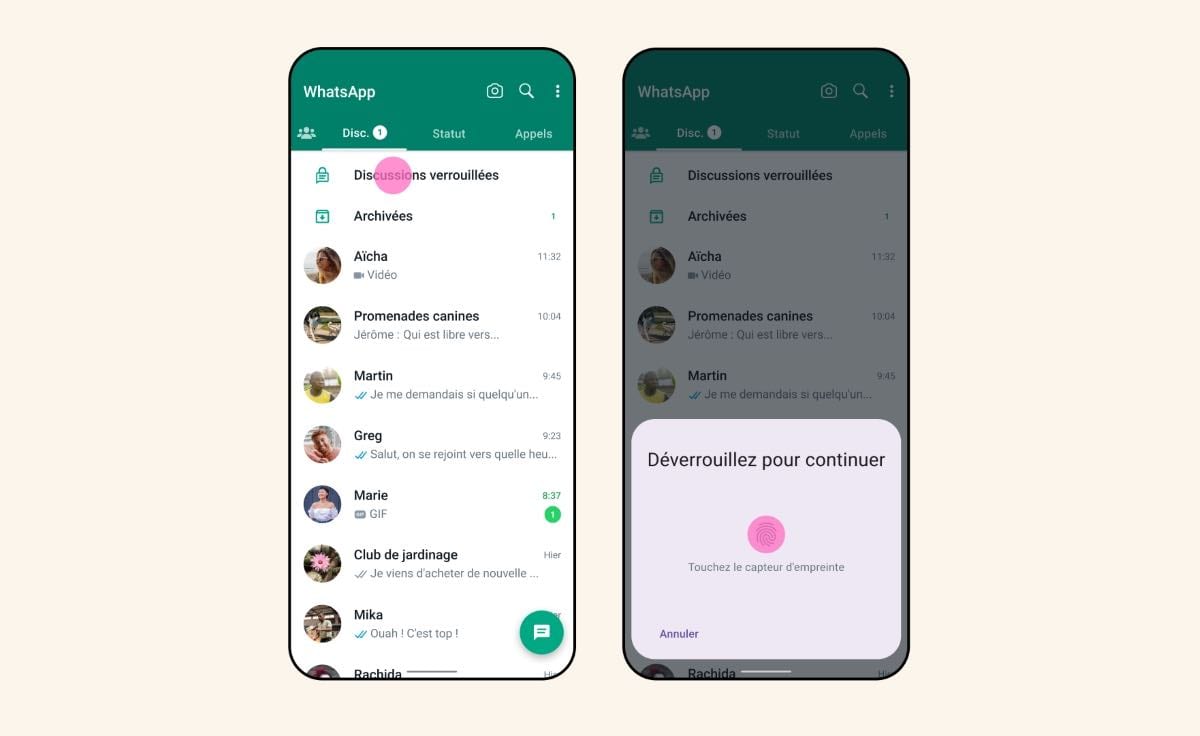 Verrouillage discussions WhatsApp