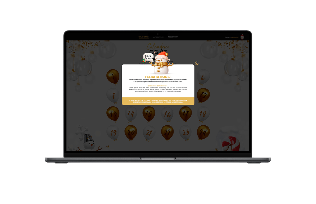 Jeu digital interne Calendrier de l'Avent Résultats GGVIE